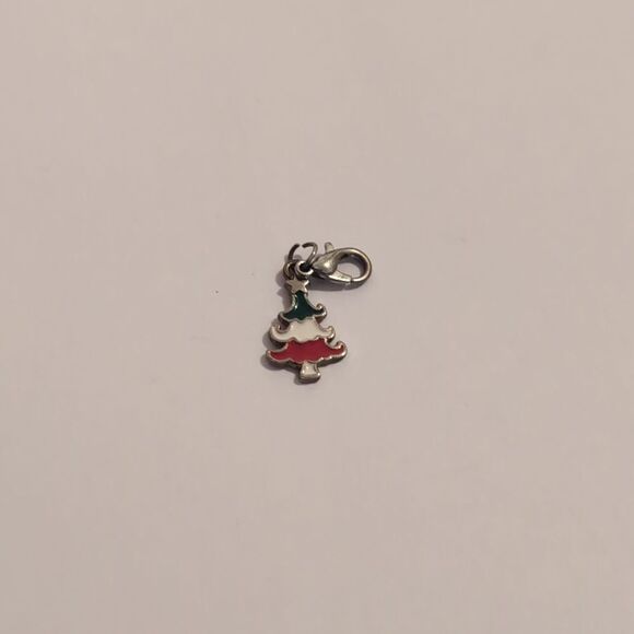 Silver Italy Flag Christmas Tree Enamel‎ Bracelet Charm - Picture 1 of 4